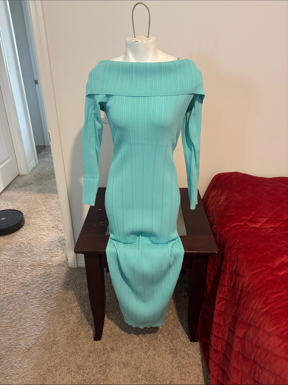 Bar III Aqua Off-Shoulder Ribbed Long Sleeve Midi Dress